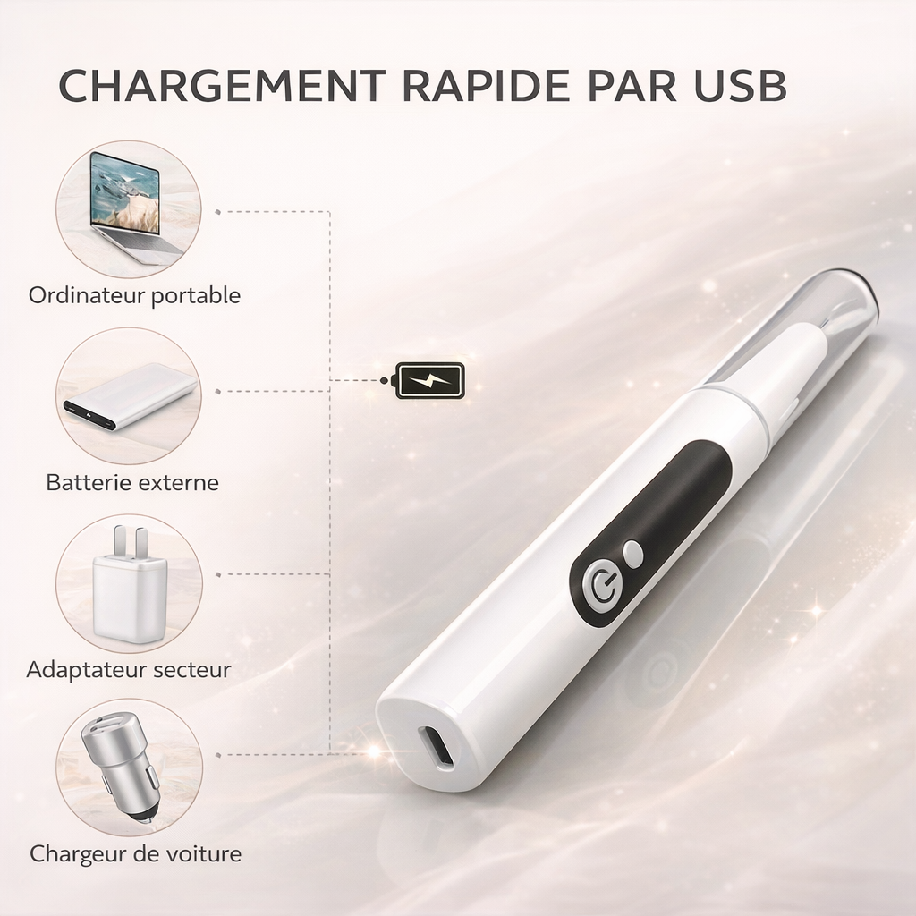 Kit de nettoyage dentaire intelligent avec nettoyeur multifonction, 5 modes, 4 embouts interchangeables, lumière LED, recharge Type-C et design portable, idéal pour la maison, les voyages et l’extérieur.