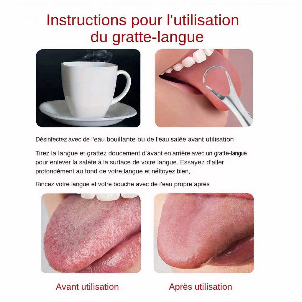 Ensemble de gratte-langue en acier inoxydable pour une haleine fraîche – kit d’outils de soins bucco-dentaires inodores avec boîte cadeau